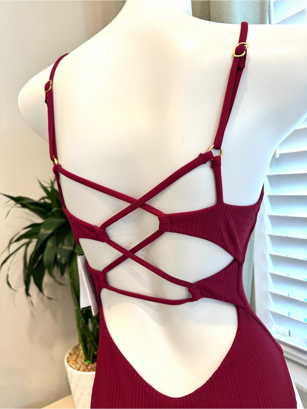 L*Space Pointelle Gianna One-Piece Swimsuit in cabernet red - Picture 5 of 10